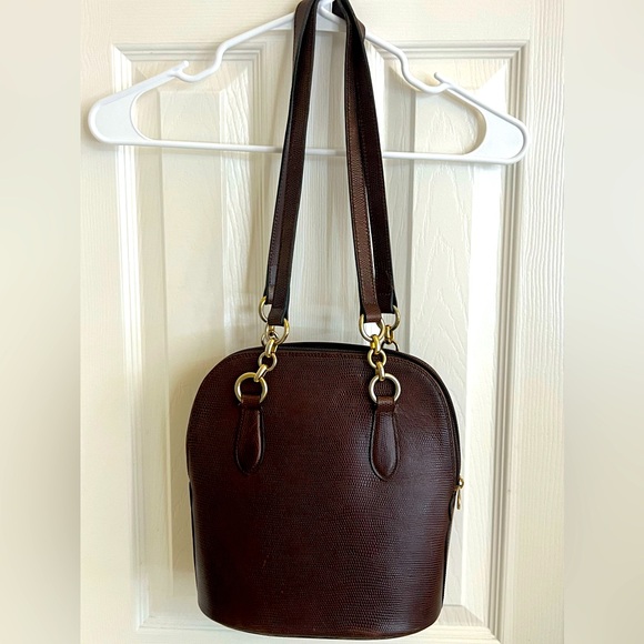 Saks Fifth Avenue Handbags - Saks Fifth Avenue Vintage Dark Brown Calfskin and Brass Bucket Bag